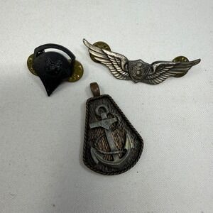 Vintage Military Nautical Lot Fort 1979 Anchor Pendant Pilot Wings Army Pin